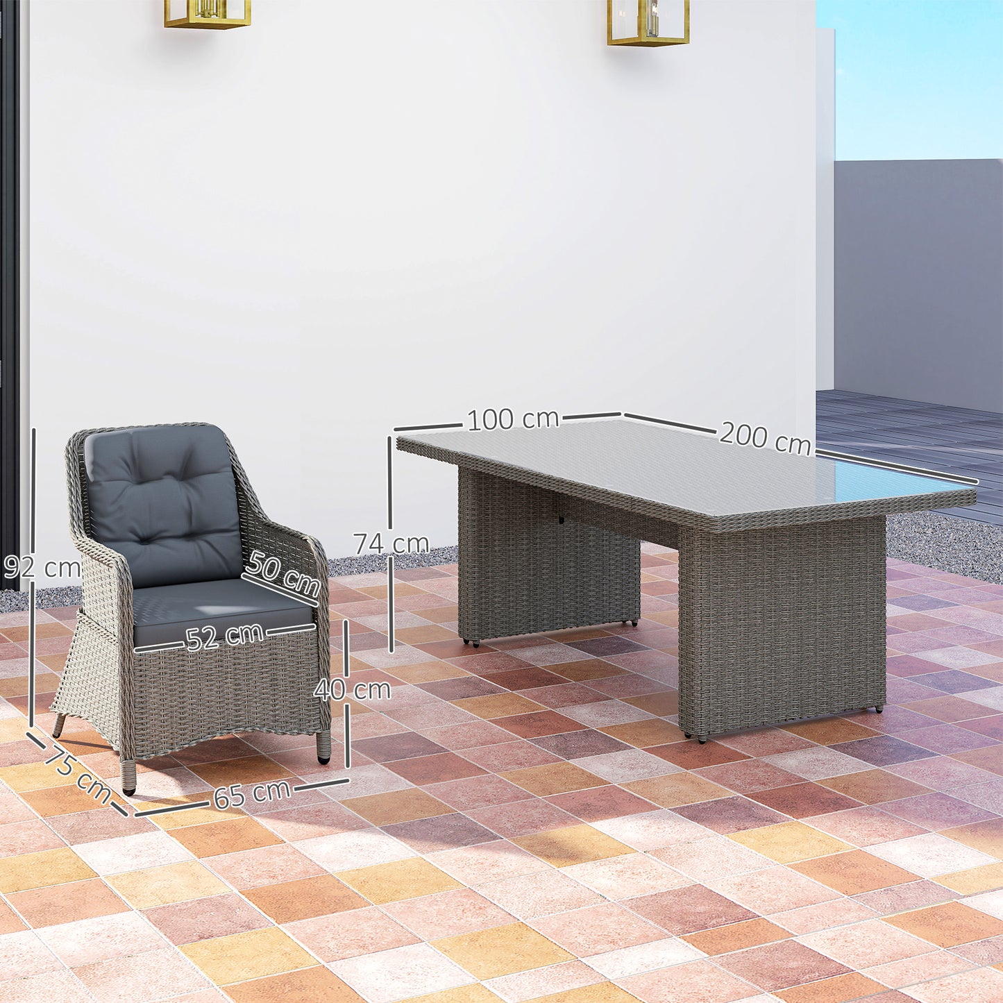 6 Seater Rattan Garden Dining Set with Cushions, Aluminium Outdoor Patio Furniture Set for Garden Gatherings & Outdoor Dining