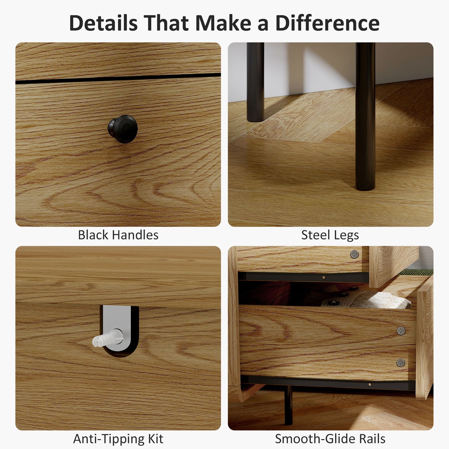 Modern Chest of Drawers with 4 Drawers - Oak