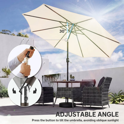 2.7 m Garden Parasol Umbrella with Cross Base and Sandbag, Retractable Ribs, Outdoor Table Market Umbrella, Cream White