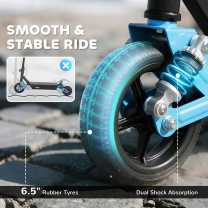 Foldable Kids Electric Scooter with LCD Display, Dual Shock Absorption, Up to 15 KM/H, Max Range 6 KM for Age 6-14, Blue