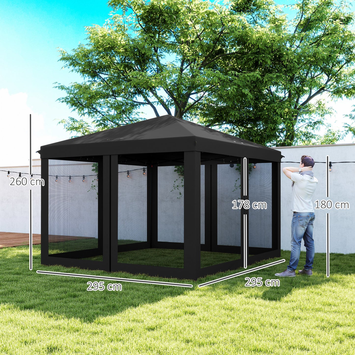 3 x 3 m Pop Up Gazebo, 420D Garden Tent Canopy with Removable Mesh Sidewall Netting, Carry Bag for Garden Patio Outdoor