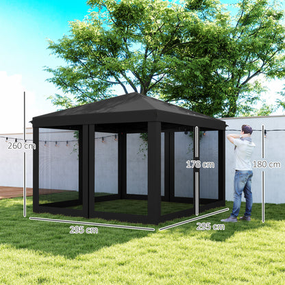 3 x 3 m Pop Up Gazebo, 420D Garden Tent Canopy with Removable Mesh Sidewall Netting, Carry Bag for Garden Patio Outdoor