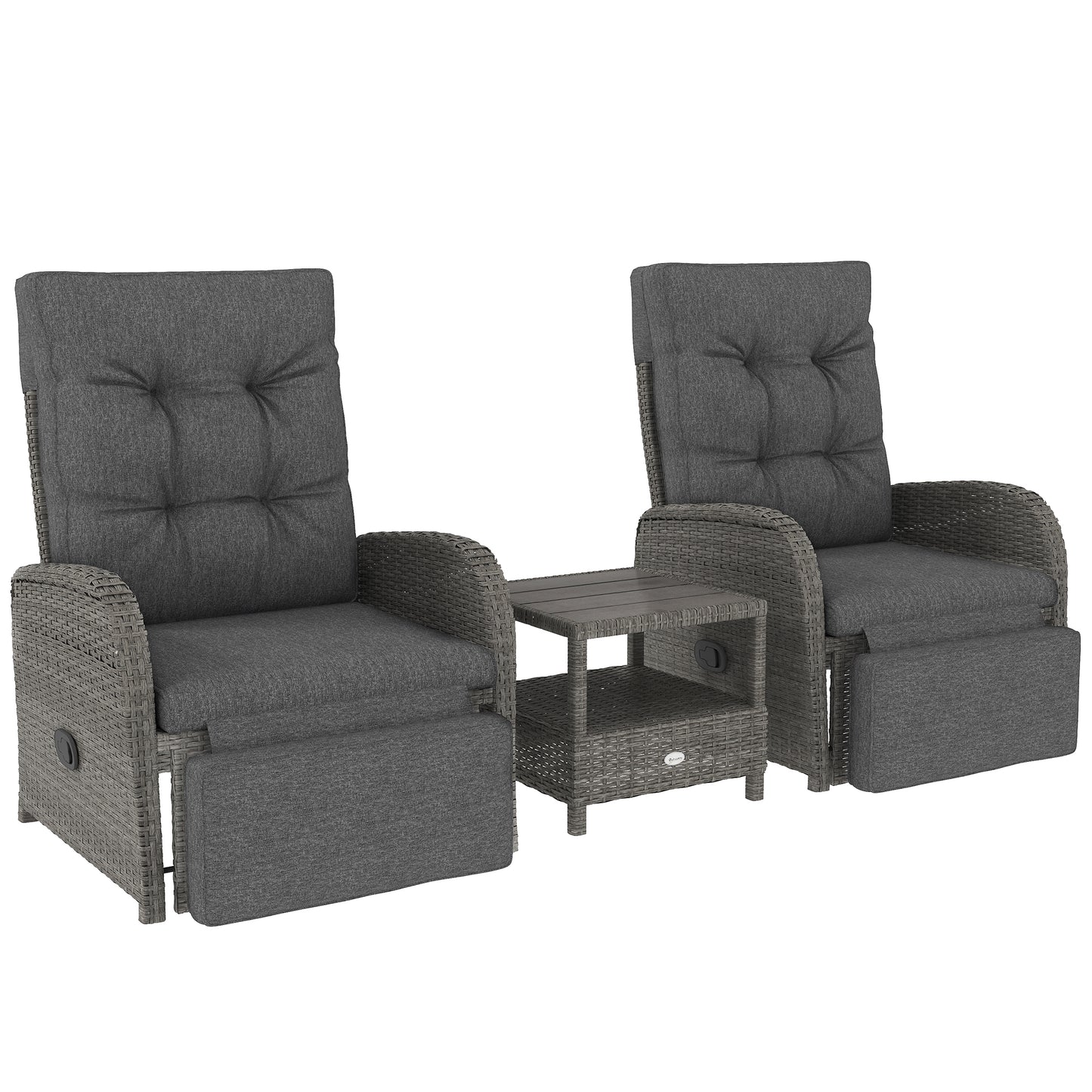 2 Seater Patio Rattan Wicker No Installation Chaise Lounge Sofa Set w/ Cushion for Patio Garden Porch, Grey