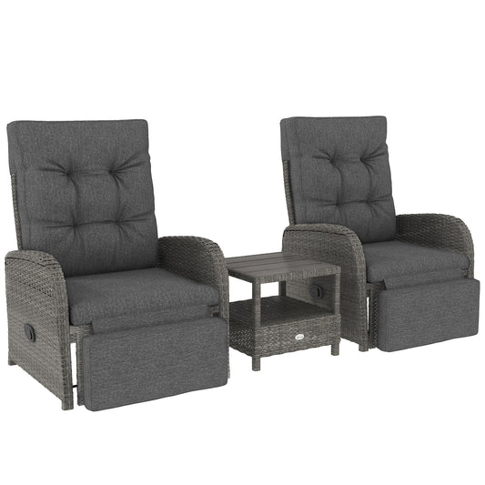 2 Seater Patio Rattan Wicker No Installation Chaise Lounge Sofa Set w/ Cushion for Patio Garden Porch, Grey