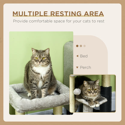48cm Cat Tree with Scratching Posts, Bed, Perch, Self Groomer, Toy - Grey