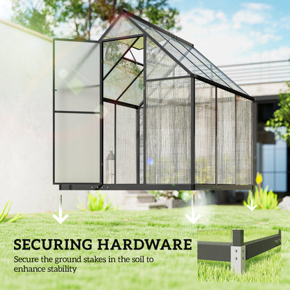 Polycarbonate Greenhouse with Swing Door and Adjustable Window, Walk-in Greenhouse with Rain Gutter, 5.5 x 6ft, Black