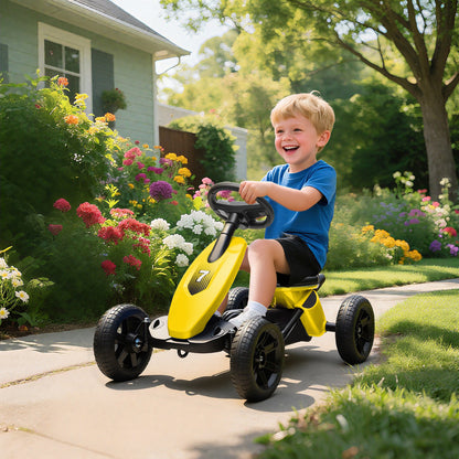 Pedal Go Kart for Kids 2-5 Years, with Silent EVA Wheels, Metal Frame, Yellow