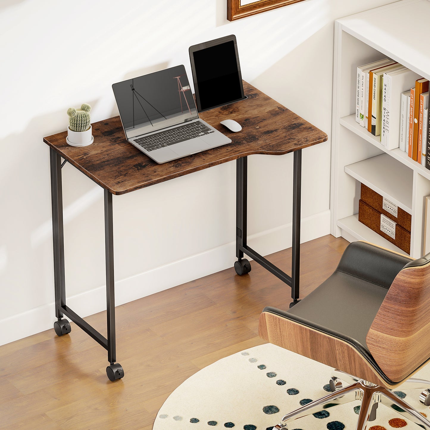Folding Small Desk on Wheels - Rustic Brown