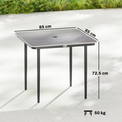 Garden Dining Table for 4, 85 cm Square Outdoor Table with Umbrella Hole, Faux Wood Top, Metal Legs, Light Grey