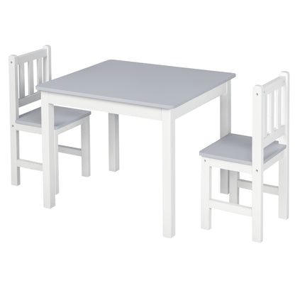Kids Table and Chair Set 3 Pieces Toddler Preschoolers Desk with 2 Chairs for Indoor Study Rest Snack Time Grey