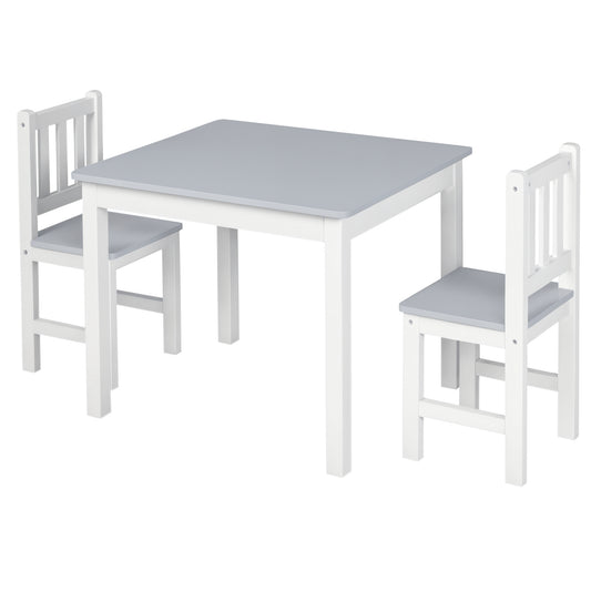Kids Table and Chair Set 3 Pieces Toddler Preschoolers Desk with 2 Chairs for Indoor Study Rest Snack Time Grey