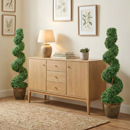 Set of 2 Artificial Plants, Topiary Spiral Boxwood Trees with Pot, for Home Indoor Outdoor Decor, 120cm