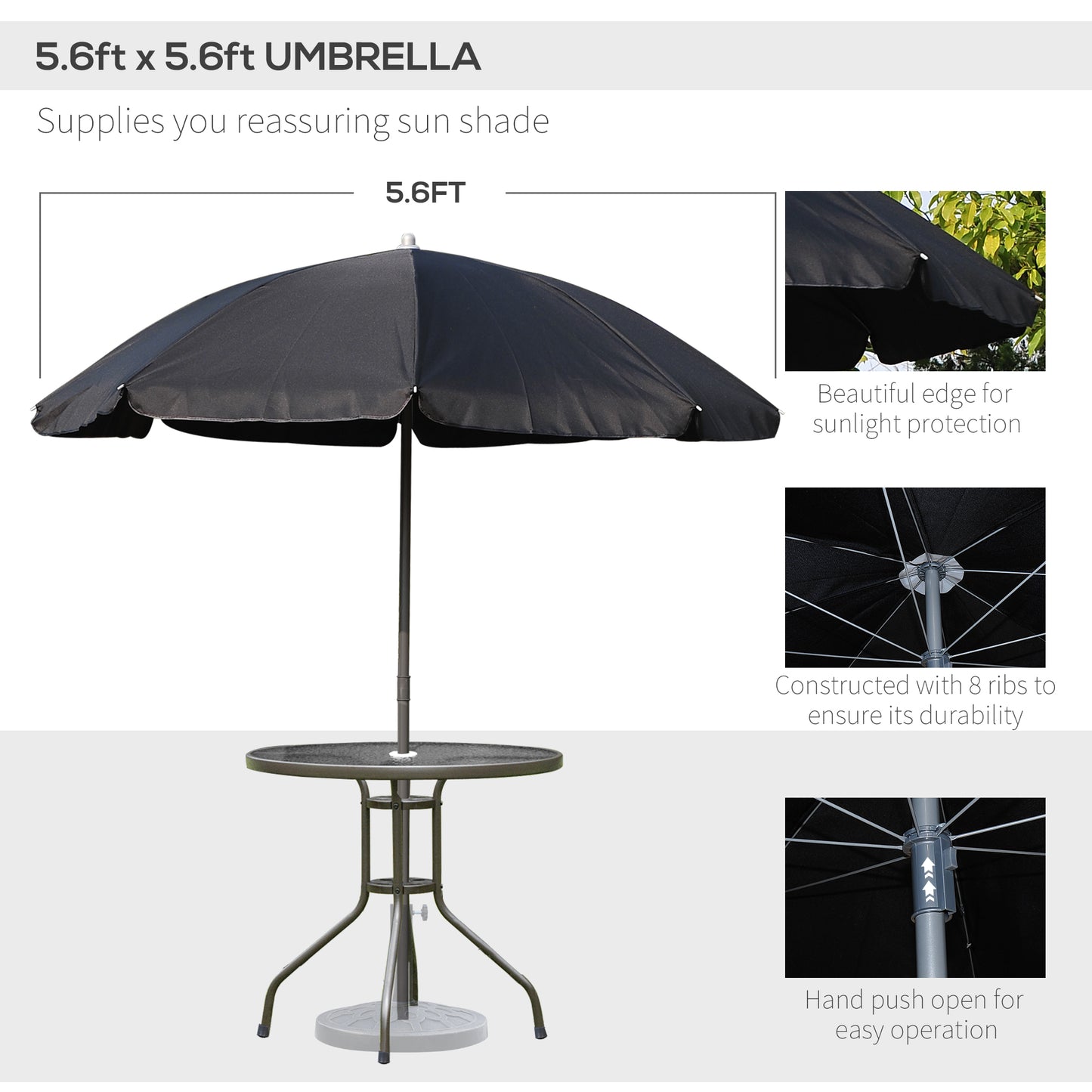 6 Piece Garden Dining Set with Umbrella, Patio Sets with Parasol with 4 Folding Dining Chairs, Black