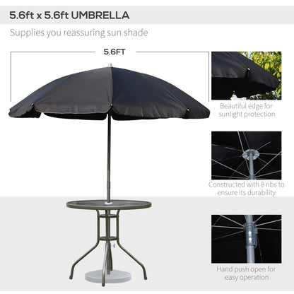 6 Piece Garden Dining Set with Umbrella, Patio Sets with Parasol with 4 Folding Dining Chairs, Black
