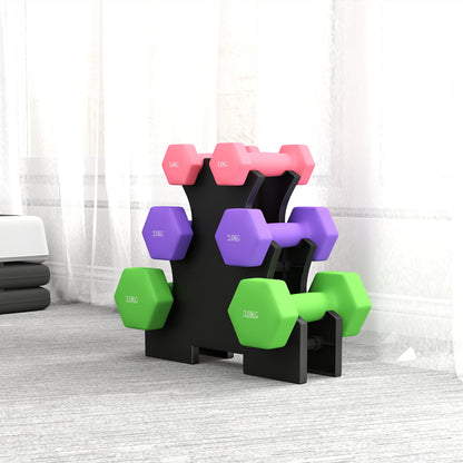 Hex Dumbbells Set with Dumbbell Rack, Hand Weights for Strength Training Weight Lifting, 2 x 1kg, 2 x 2kg, 2 x 3kg