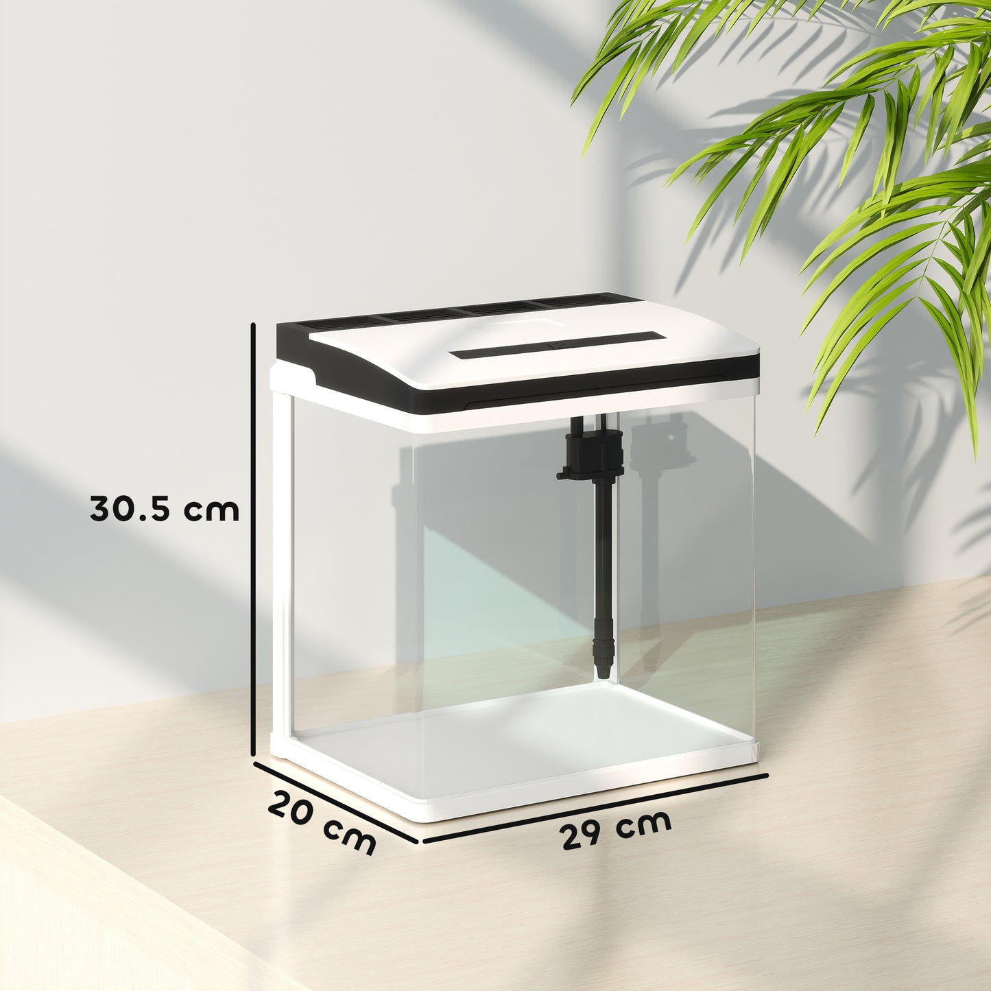 13L Glass Aquarium Fish Tank with Filter, LED Lighting, for Betta, Guppy, Mini Parrot Fish, Shrimp, 29 x 20 x 30.5cm