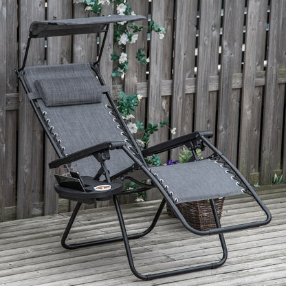 Foldable Reclining Garden Chair with Headrest, Zero Gravity Deck Sun Lounger Seat Chair with Footrest, Armrest