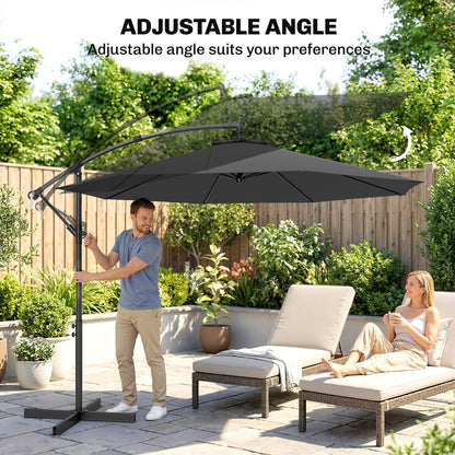 3m Overhanging Cantilever Parasol, with Cross Base - Grey