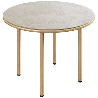 Round Coffee Table, Modern End Side Table with Faux Marble Tempered Glass Top, Steel Frame for Living Room, Bedroom, Office