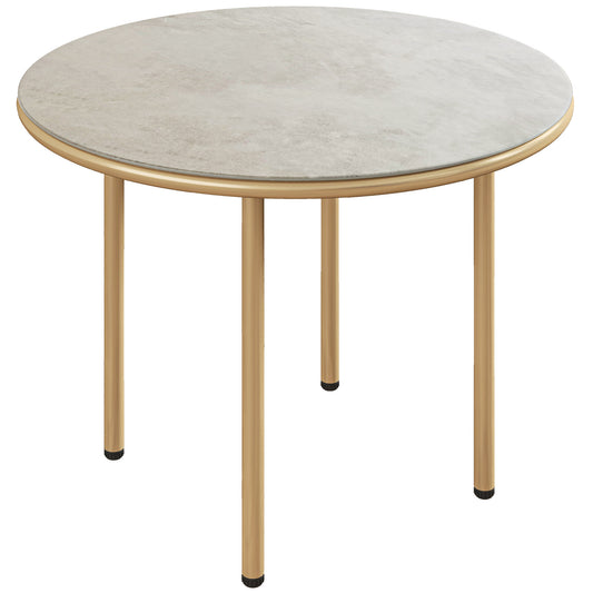 Round Coffee Table, Modern End Side Table with Faux Marble Tempered Glass Top, Steel Frame for Living Room, Bedroom, Office