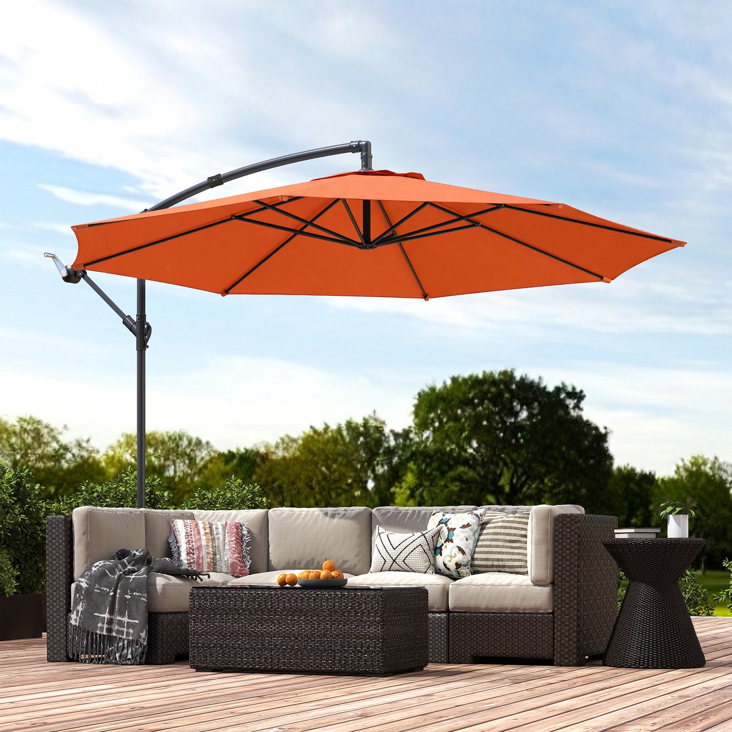3 m Overhanging Cantilever Parasol, with Cross Base - Orange
