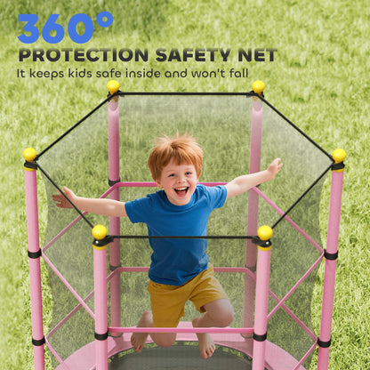 4.6FT/55" Kids Trampoline with Enclosure Net, Outdoor Indoor Use, for Ages 3-10 Years, Pink