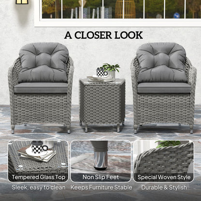 Three-Piece Super Padded Rattan Set - Light Grey