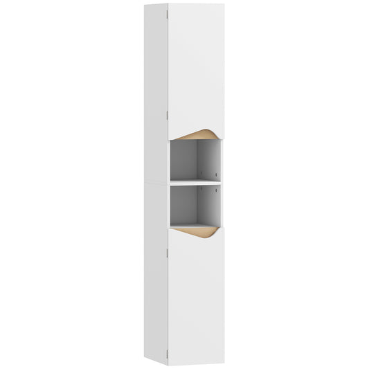 Tall Slim Bathroom Cabinet with 2 Doors, 2 Shelves - White