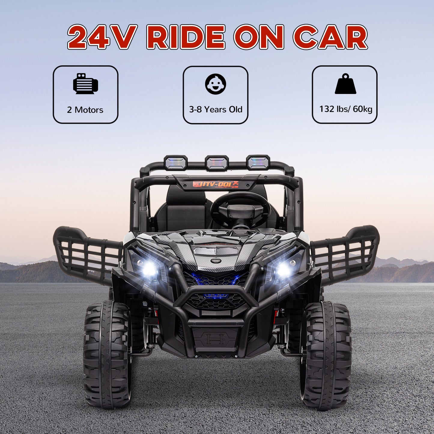 24V 2 Seater Kids Electric Car with Remote Control, Suspension System, Slow Start, 3 Speeds, for 3-8 Years, Black
