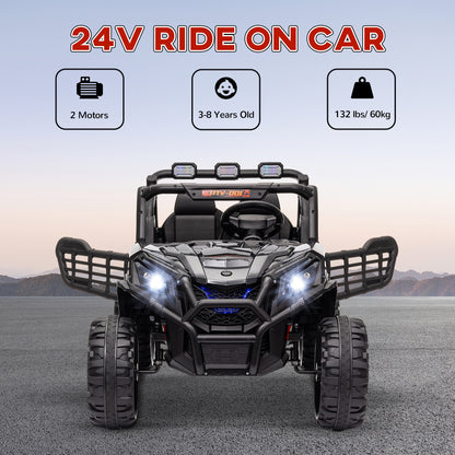 24V 2 Seater Kids Electric Car with Remote Control, Suspension System, Slow Start, 3 Speeds, for 3-8 Years, Black
