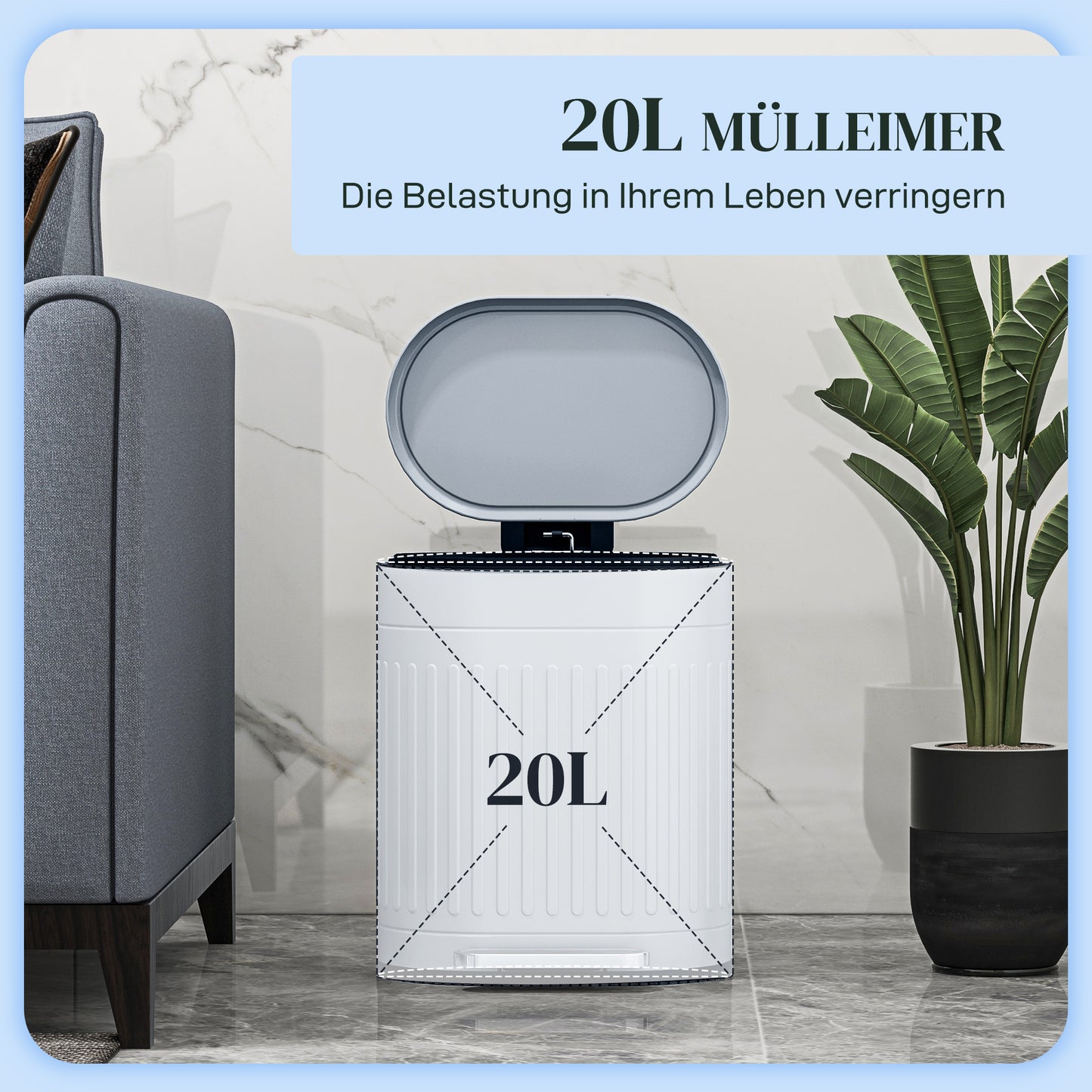 20L Metal Kitchen Bin, with Soft-Close Lid - Grey