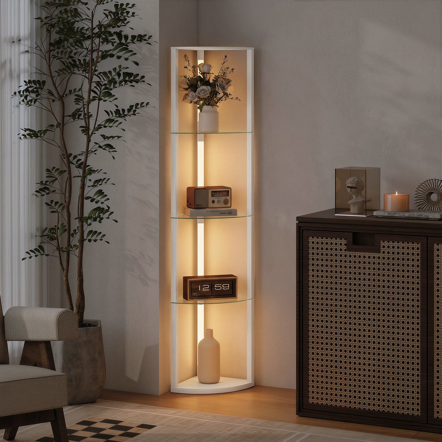 LED Floor Lamp with Shelves, Dimmable Standing Lamp with Foot Switch for Living Room, Bedroom, White
