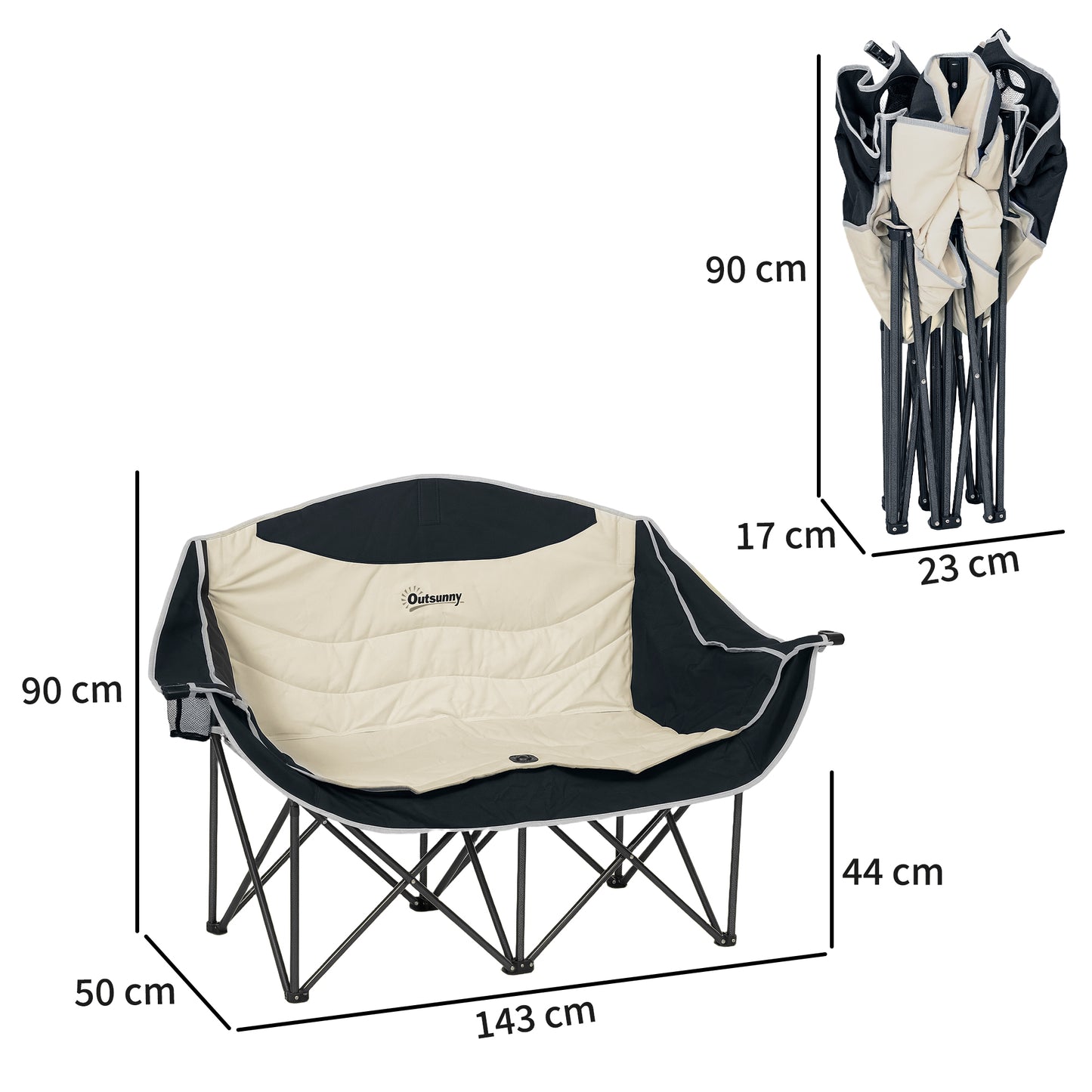 Double Camping Chair for Adults, Oversized Heavy Duty Padded Folding Chair with Armrests