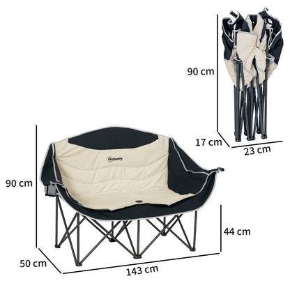 Double Camping Chair for Adults, Oversized Heavy Duty Padded Folding Chair with Armrests