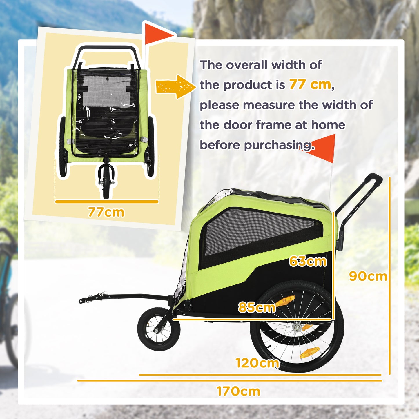 Dog Bike Trailer, 2 in 1 Dog Stroller for Large Dogs with Hitch, Quick-release 20" Wheels