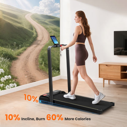 Folding Walking Treadmill, Under Desk Walking Pad with Incline, Black