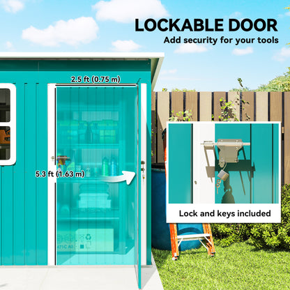 7 x 4ft Galvanised Steel Garden Shed, with Lock, Gloves and Foundation Kit - Green