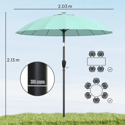 2 m Shanghai Garden Parasol Umbrella with 16 Fibreglass Ribs, Outdoor Parasol Sun Shade with Crank & Tilt, Turquoise