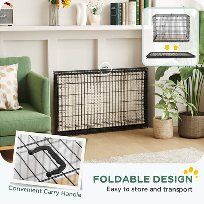 Foldable Dog Crate with 2 Doors with Tray, Soft Cushion, for Extra and Large Dogs, 106 x 71.5 x 76 cm, Black