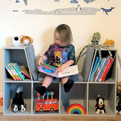 Kids Bookcase Shelf Storage Cabinet Unit, Living Room Sideboard w/ Six Compartments for Toys, Books - Grey