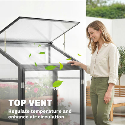 Polycarbonate Greenhouse with Hinged Door, Top Vent, Lean-to Green House, Walk-in Greenhouse, 4 x 2ft, Black
