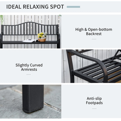 Metal Outdoor Bench with Liftable Middle Table, Patio Loveseat, Garden Bench for Garden, Porch, Seats 2–3 People, Black