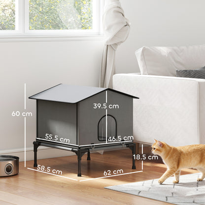 Outdoor Cat House, Waterproof Insulated Cat Kennel with Elevated Base, Foldable Feral Kitty Shelter for Kittens, Grey