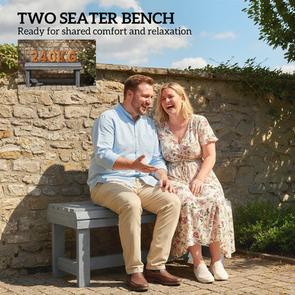 Wooden Outdoor Bench, 2 Seater Garden Bench, Backless Patio Bench with Slatted Curved Seat, Grey Embossed Finish