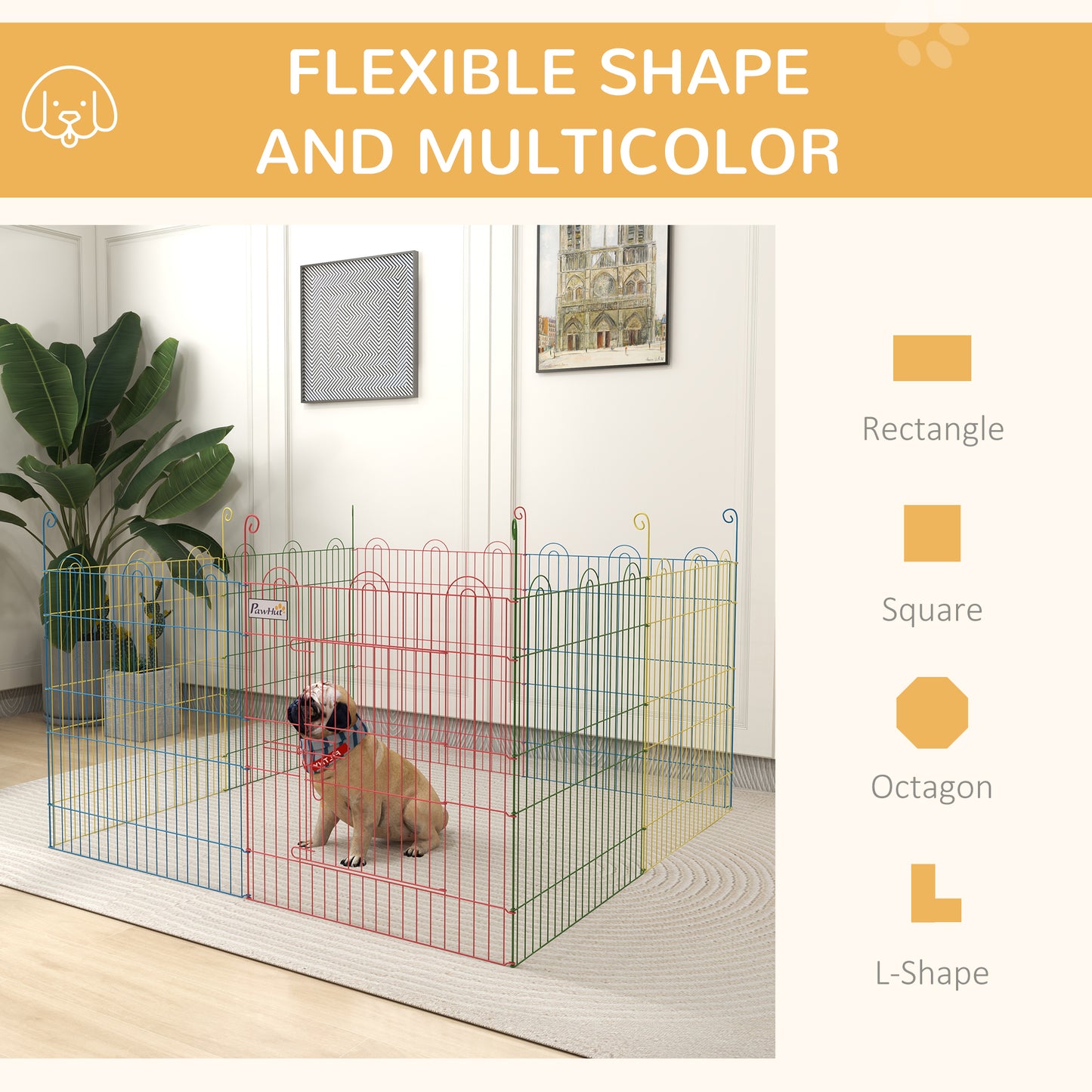 Pet Playpen Crate, with Eight Panels, Door, for Indoors and Outdoors, 60H x Φ156cm