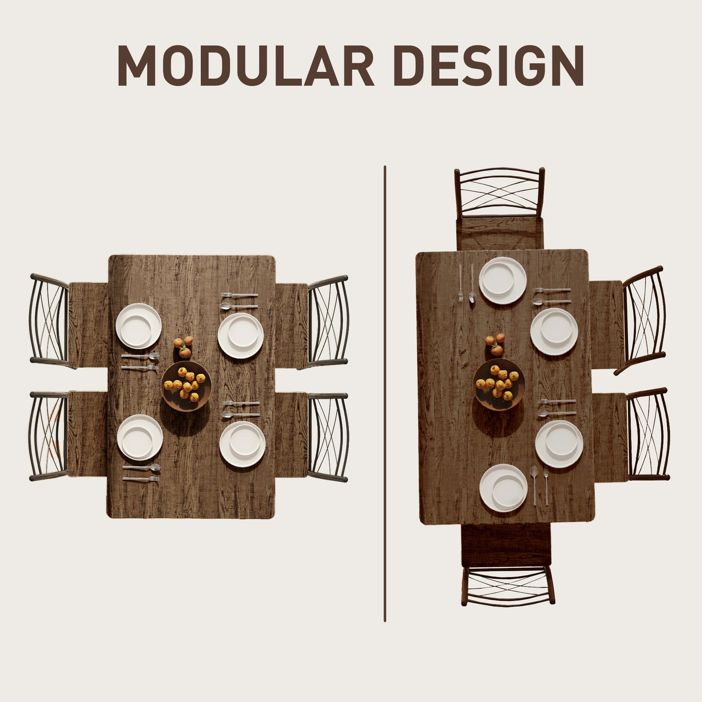 Five-Piece Minimal Dining Set - Oak-Effect/Black