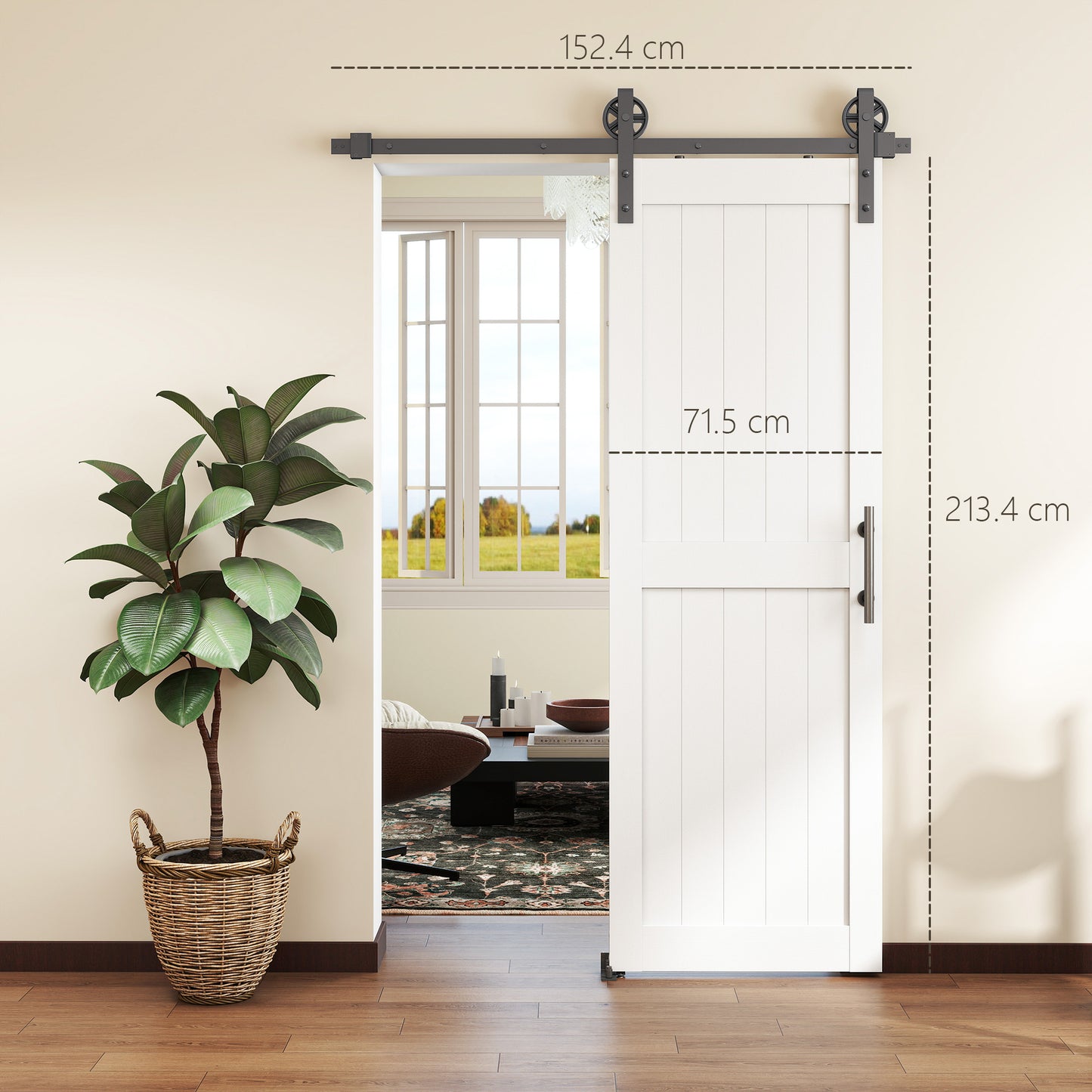 152.4cm Sliding Barn Door Kit, Sliding Door with Track, Hardware, Upgraded Rollers and Floor Guide, Handle, White