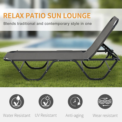 Sun Lounger Relaxed Recliner with 5-Position Adjustable Backrest Aluminium Frame for Pool, Sun Bathing, Grey