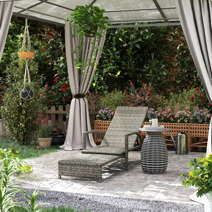 Reclining Rattan Lounger, with Extending Footrest - Grey