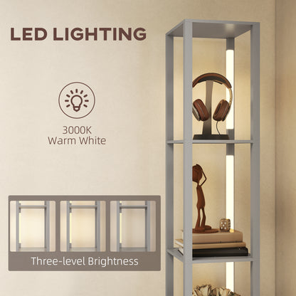 Floor Lamp with Shelves, LED Column Modern Standing Lamp with Fabric Drawer, Adjustable Brightness